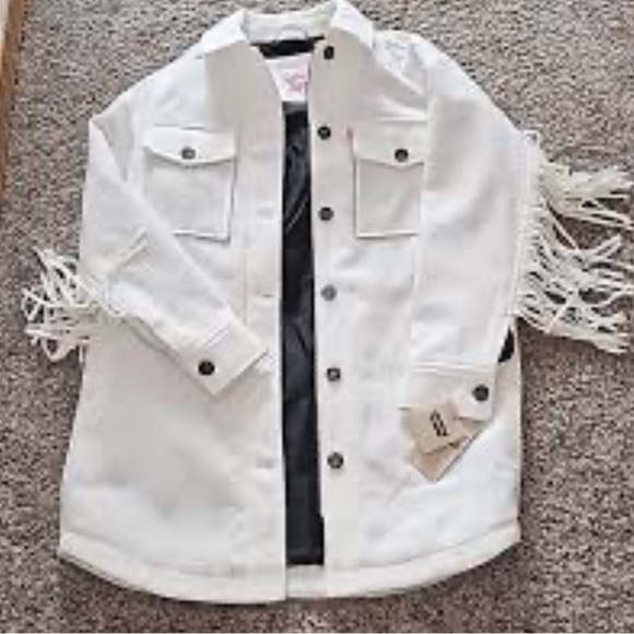 LEVI’S FRINGE WHITE SHIRT STYLE WESTERN LONGLINE JACKET SIZE XS NWT - Picture 1 of 16
